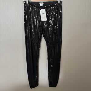 NWT LILY WHITE Black Sequin High Rise Leggings Size Medium casual party